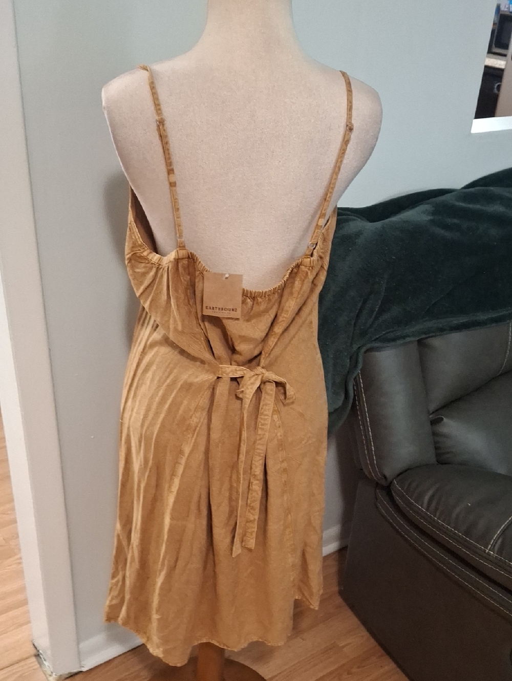 Earthbound-Embroidered Tan Spaghetti-Strap Dress- W Sz XL - Picture 5 of 11